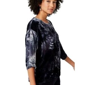 NWT J Jill Pure Tie Dyed Velvet Top Blue Black Boat Neck Size M Whimsigoth Fairy